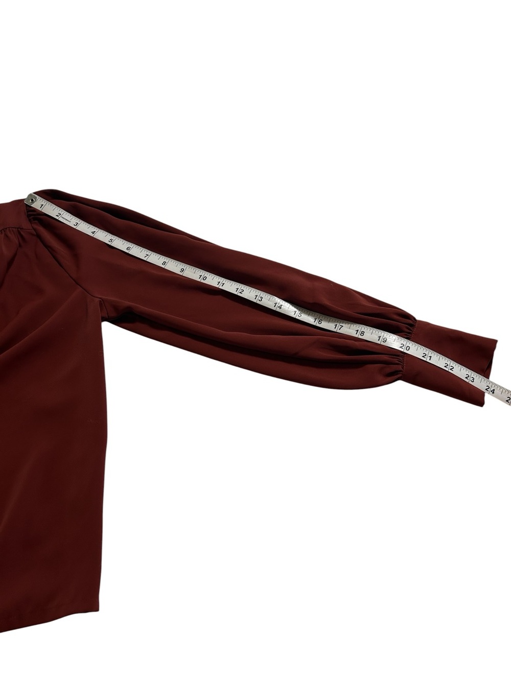 Joie Rust Burgundy Mock Neck Blouse Puff Sleeve Quiet Luxury Small Petite - Picture 9 of 10